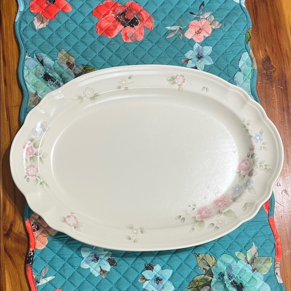 Vintage Pfaltzgraff Oval Ceramic Serving Platter Tray Tea Rose Pattern